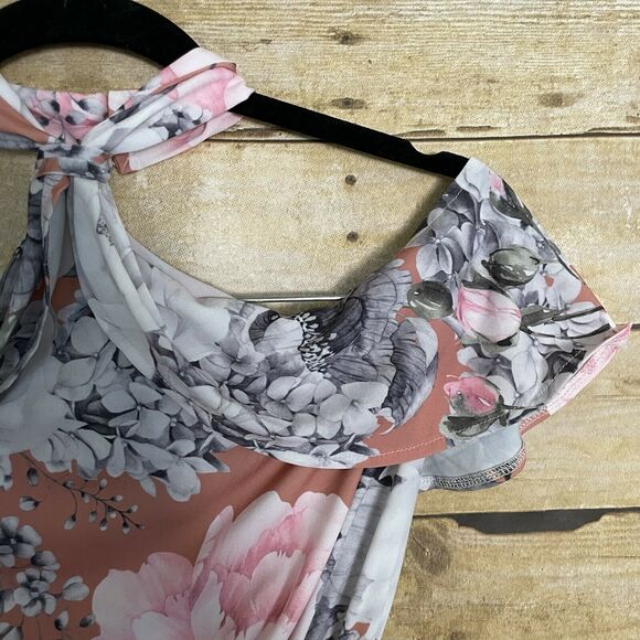 ASOS Dusty Pink Floral Halter Top Ruffle Midi Dress - Size 4/UK 8 - Maternity - Picture 4 of 7